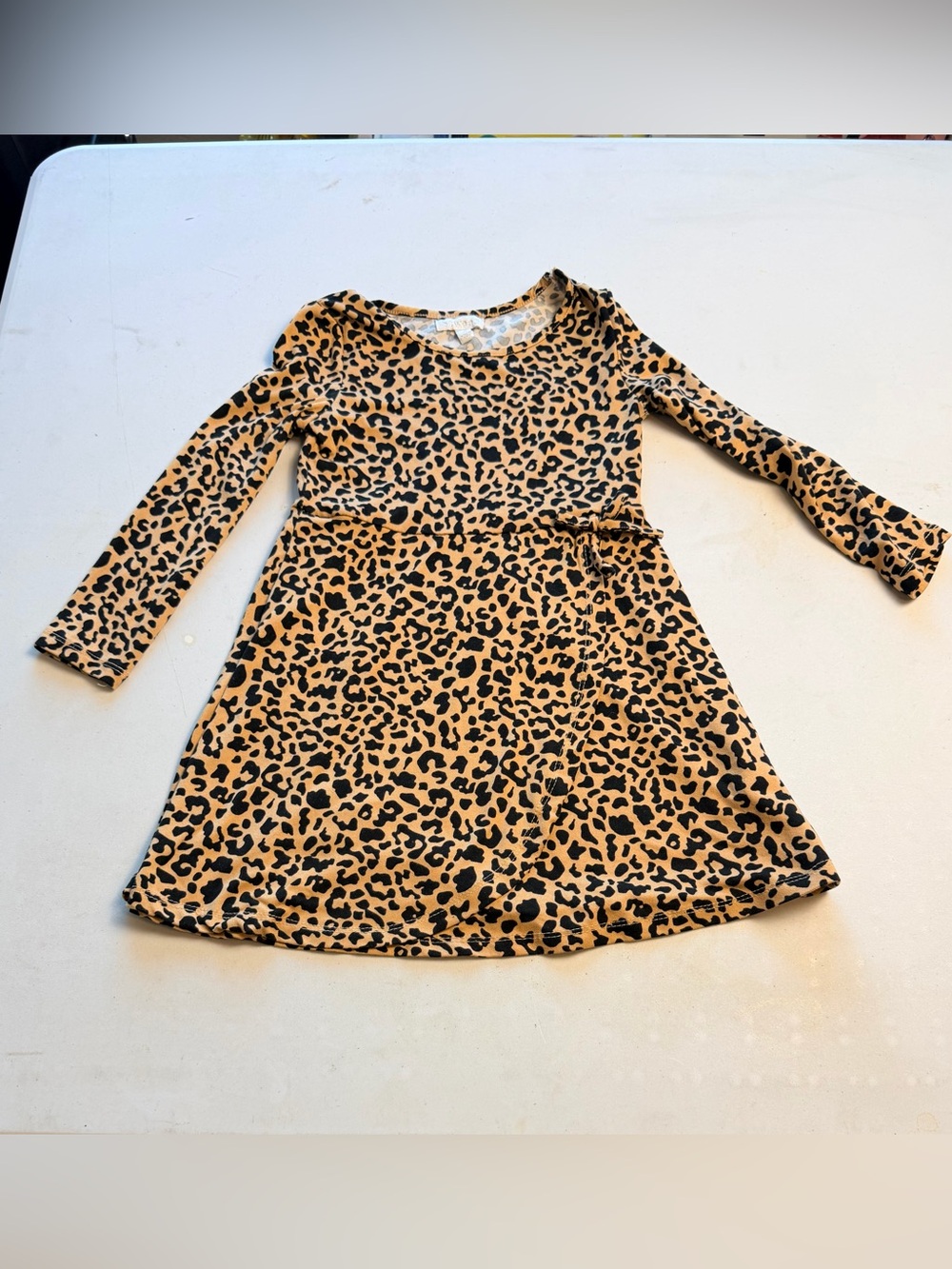 btween Leopard Print Long Sleeve Dress - Tan & Black